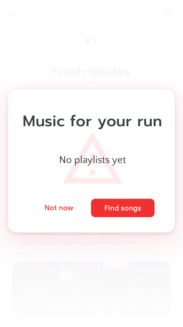 RUN app screenshot with red error notificaton: 'Music for your run: No playlists yet.'