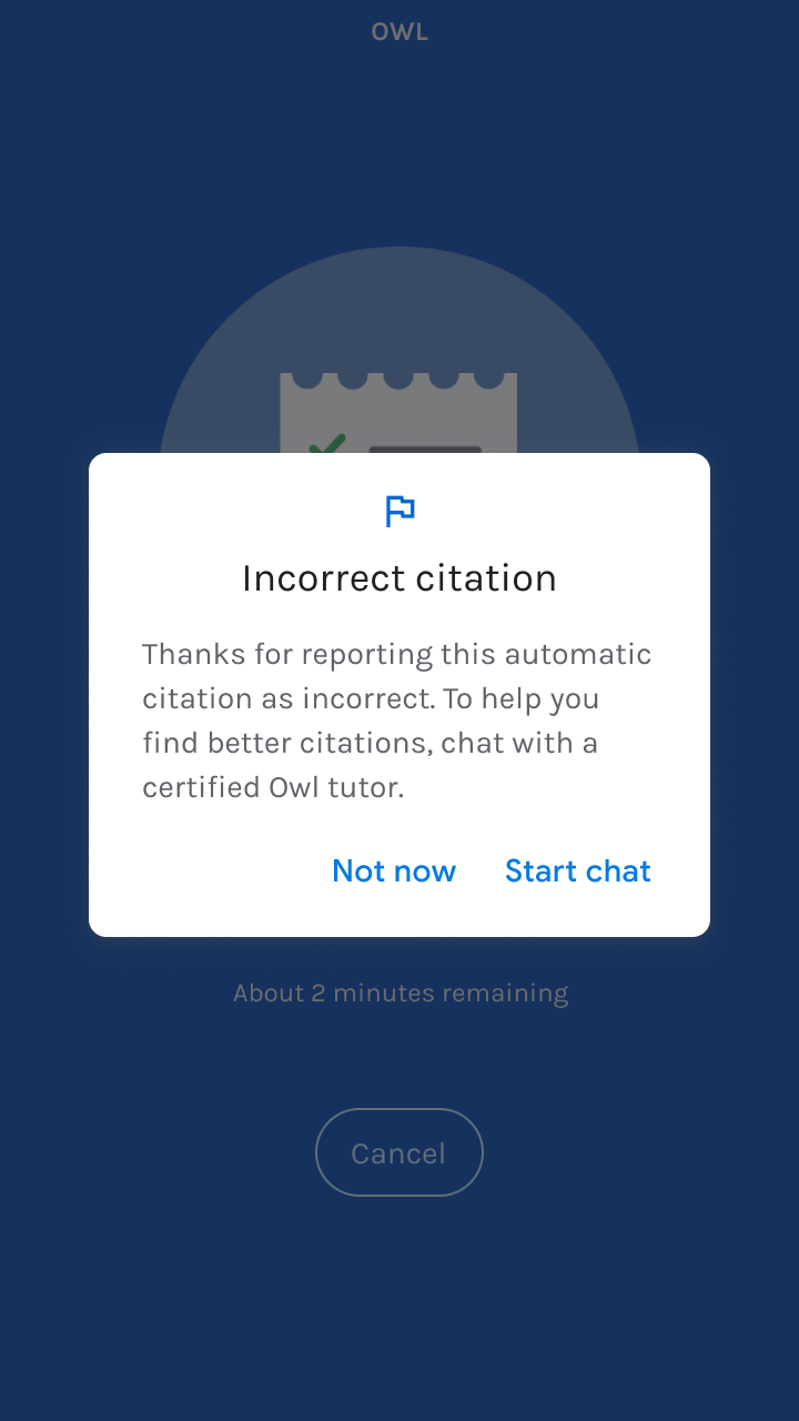 Incorrect citation: Thanks for reporting this automatic citation as incorrect. To help you find better citations, chat with a certified tutor. 