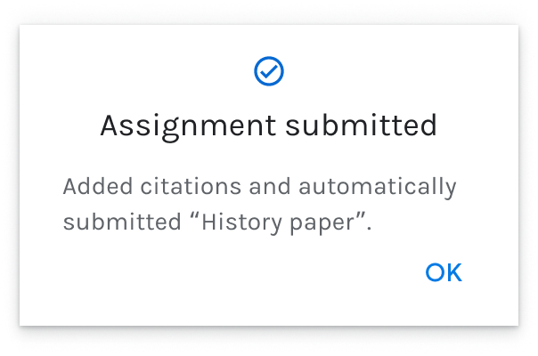 Assignment submitted. Added citations and automatically submitted "History Paper". OK. 