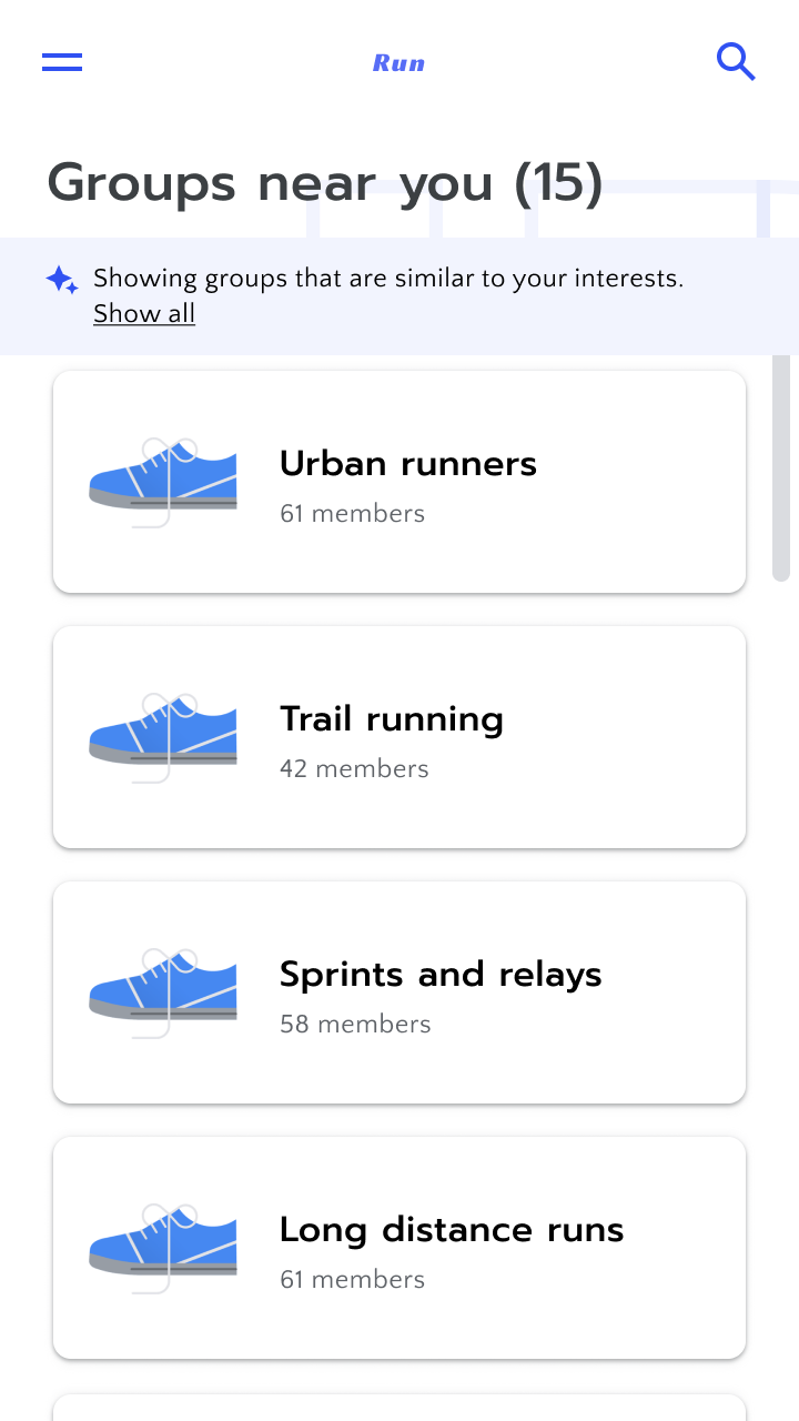 Groups near you (15): showing groups that are similar to your interests.