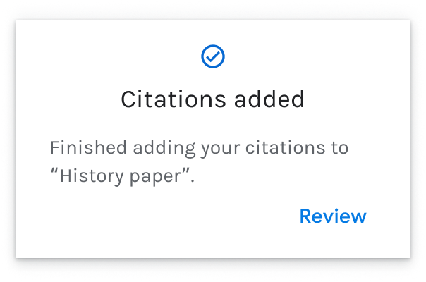 Citations added: Finished adding your citations to "History paper". Review here.
